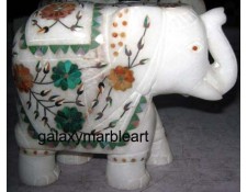 Stones inlaid marble elephant ht 5" e-502